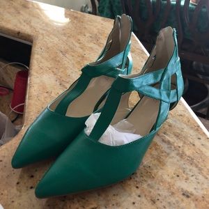 A pair of  kelly green shoes.